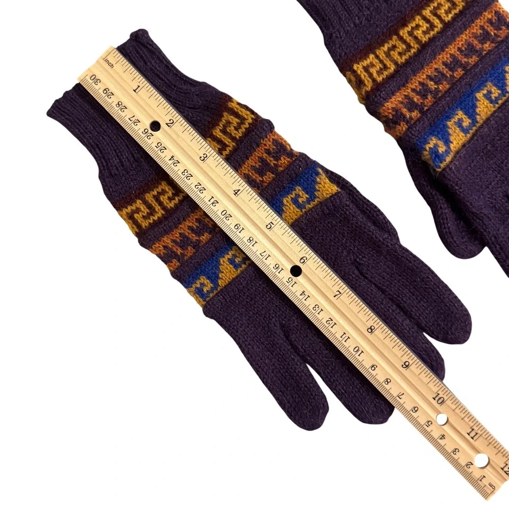 Vtg Alpaca Blend Fair‎ Isle Knit Gloves Purple Boho Cottagecore Winter Southwest